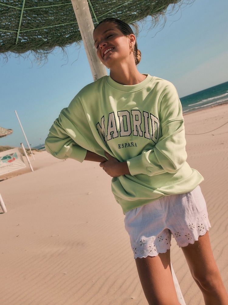 Lime Green Madrid Spain Relaxed Fit Boucle Summer City Graphic Print Sweatshirt - Image 2 of 9