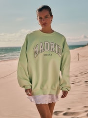 Lime Green Madrid Spain Relaxed Fit Boucle Summer City Graphic Print Sweatshirt - Image 3 of 9