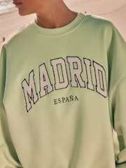 Lime Green Madrid Spain Relaxed Fit Boucle Summer City Graphic Print Sweatshirt - Image 5 of 9