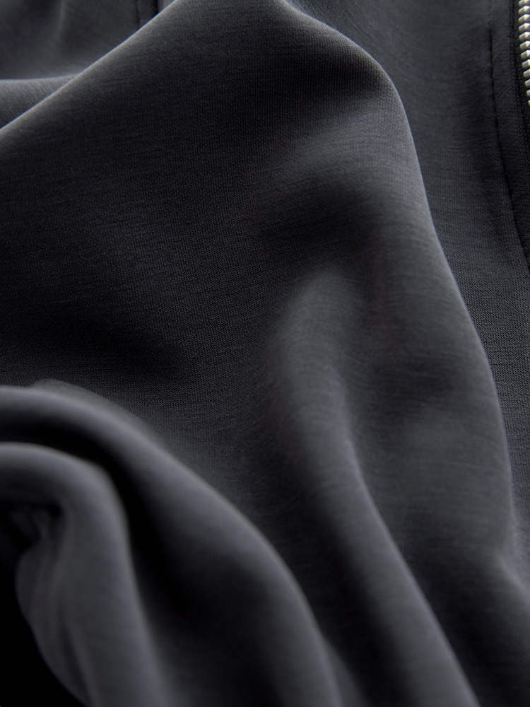 Black Slinky Soft Touch Zip Through Bubble Hem Harrington Jacket - Image 2 of 3