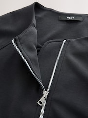 Black Slinky Soft Touch Zip Through Bubble Hem Harrington Jacket - Image 3 of 3