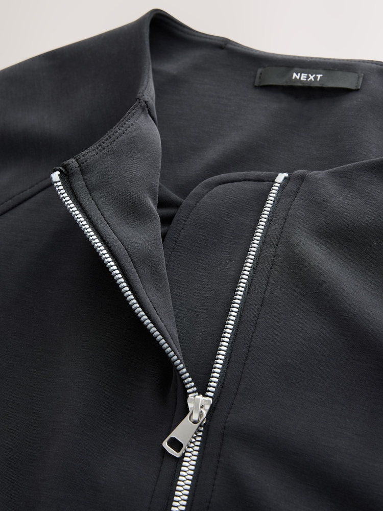 Black Slinky Soft Touch Zip Through Bubble Hem Harrington Jacket - Image 3 of 3