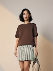 Mint Green Textured Striped Summer Beach Shorts - Image 1 of 8