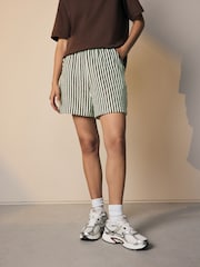 Mint Green Textured Striped Summer Beach Shorts - Image 2 of 8