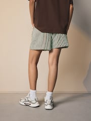 Mint Green Textured Striped Summer Beach Shorts - Image 3 of 8