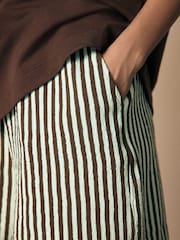 Mint Green Textured Striped Summer Beach Shorts - Image 4 of 8
