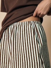 Mint Green Textured Striped Summer Beach Shorts - Image 5 of 8