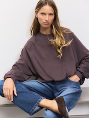 Plum Purple Puff Ball Balloon Bubble Hem Crewneck Sweatshirt - Image 1 of 7