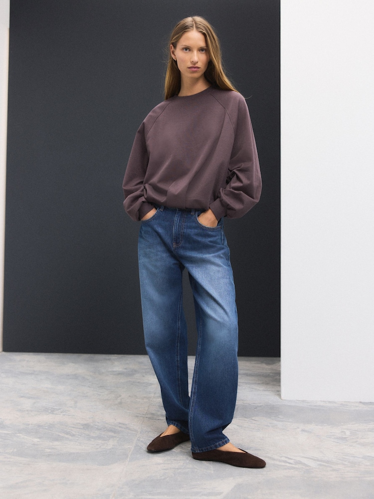 Plum Purple Puff Ball Balloon Bubble Hem Crewneck Sweatshirt - Image 2 of 7