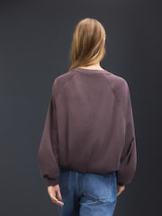 Plum Purple Puff Ball Balloon Bubble Hem Crewneck Sweatshirt - Image 3 of 7