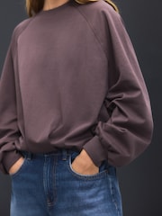 Plum Purple Puff Ball Balloon Bubble Hem Crewneck Sweatshirt - Image 4 of 7