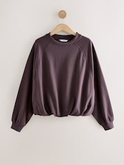 Plum Purple Puff Ball Balloon Bubble Hem Crewneck Sweatshirt - Image 5 of 7