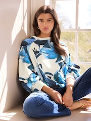 Floral Blue Kew Garden Puff Ball Balloon Bubble Hem Crewneck Sweatshirt - Image 1 of 8