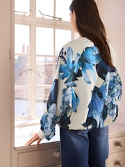 Floral Blue Kew Garden Puff Ball Balloon Bubble Hem Crewneck Sweatshirt - Image 4 of 8
