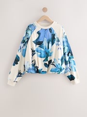 Floral Blue Kew Garden Puff Ball Balloon Bubble Hem Crewneck Sweatshirt - Image 6 of 8