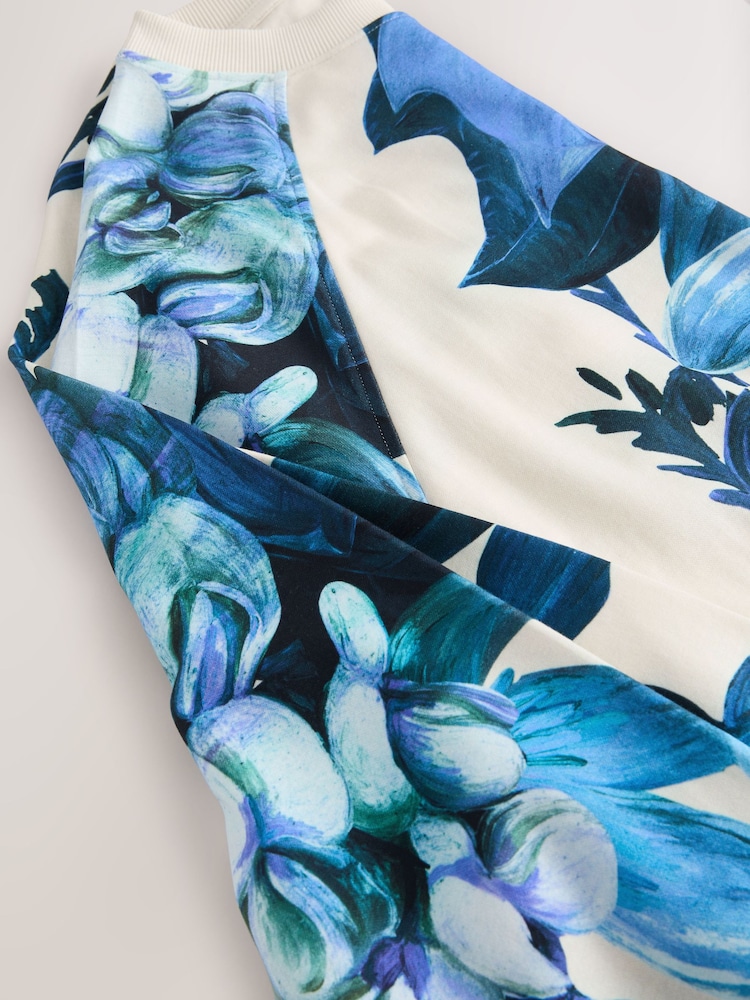 Floral Blue Kew Garden Puff Ball Balloon Bubble Hem Crewneck Sweatshirt - Image 8 of 8