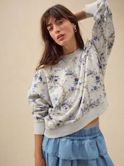 Grey/Purple Soft Touch Crew Neck Long Sleeve Sweatshirt - Image 1 of 4
