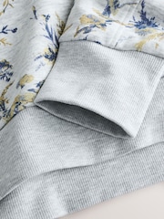 Grey Vintage Floral Print Supersoft Peached Essentials Crew Neck Seam Detail Sweatshirt - Image 6 of 7