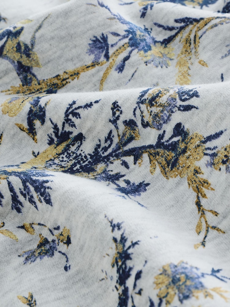 Grey Vintage Floral Print Supersoft Peached Essentials Crew Neck Seam Detail Sweatshirt - Image 7 of 7
