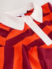 Burgundy Red/Orange Textured Jersey Stripe Rugby Polo Lightweight Sweatshirt with Contrast Collar - Image 5 of 6