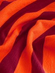Burgundy Red/Orange Textured Jersey Stripe Rugby Polo Lightweight Sweatshirt with Contrast Collar - Image 6 of 6