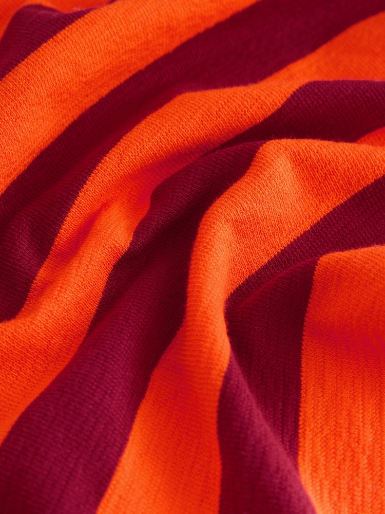 Burgundy Red/Orange Textured Jersey Stripe Rugby Polo Lightweight Sweatshirt with Contrast Collar - Image 6 of 6
