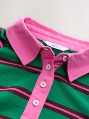 Bright Green/Pink Chocolate Contrast Henley Collar Stripe Rugby Polo Sweatshirt - Image 2 of 4