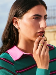 Bright Green/Pink Chocolate Contrast Henley Collar Stripe Rugby Polo Sweatshirt - Image 5 of 8