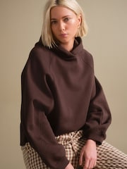 Čokoladno rjava - Oversized Relaxed Fit Heavyweight Longline Hoodie Sweatshirt with Seam Detailing - Slika 1 iz 5