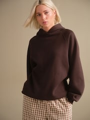 Čokoladno rjava - Oversized Relaxed Fit Heavyweight Longline Hoodie Sweatshirt with Seam Detailing - Slika 2 iz 5