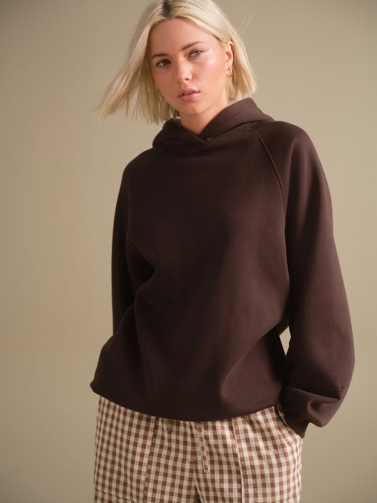 Čokoladno rjava - Oversized Relaxed Fit Heavyweight Longline Hoodie Sweatshirt with Seam Detailing - Slika 2 iz 5