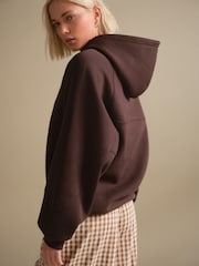 Čokoladno rjava - Oversized Relaxed Fit Heavyweight Longline Hoodie Sweatshirt with Seam Detailing - Slika 4 iz 5