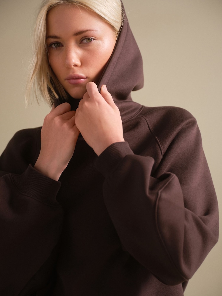 Čokoladno rjava - Oversized Relaxed Fit Heavyweight Longline Hoodie Sweatshirt with Seam Detailing - Slika 5 iz 5