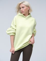 V barvi limete - Oversized Relaxed Fit Heavyweight Longline Hoodie Sweatshirt with Seam Detailing - Slika 1 iz 7