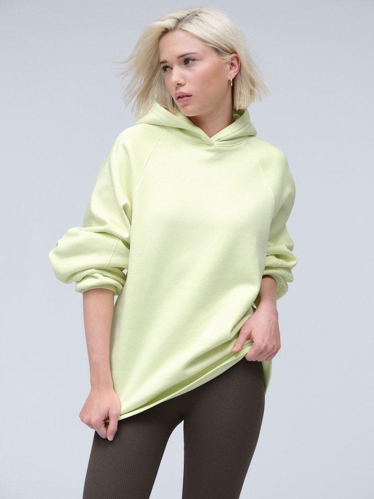 V barvi limete - Oversized Relaxed Fit Heavyweight Longline Hoodie Sweatshirt with Seam Detailing - Slika 1 iz 7