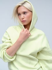 V barvi limete - Oversized Relaxed Fit Heavyweight Longline Hoodie Sweatshirt with Seam Detailing - Slika 3 iz 7