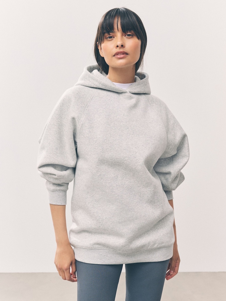 siva - Oversized Relaxed Fit Heavyweight Longline Hoodie Sweatshirt with Seam Detailing - Slika 1 iz 8