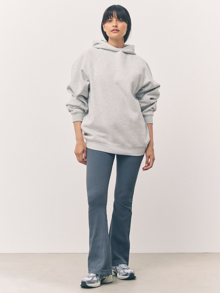 siva - Oversized Relaxed Fit Heavyweight Longline Hoodie Sweatshirt with Seam Detailing - Slika 2 iz 8