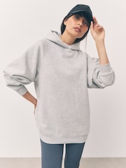 siva - Oversized Relaxed Fit Heavyweight Longline Hoodie Sweatshirt with Seam Detailing - Slika 4 iz 8