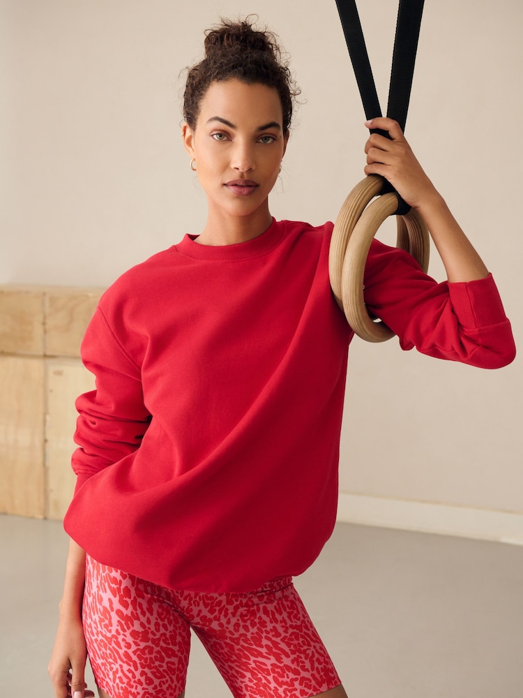 Cherry Red Relaxed Fit Essentials Longline Sweatshirt - Image 1 of 8