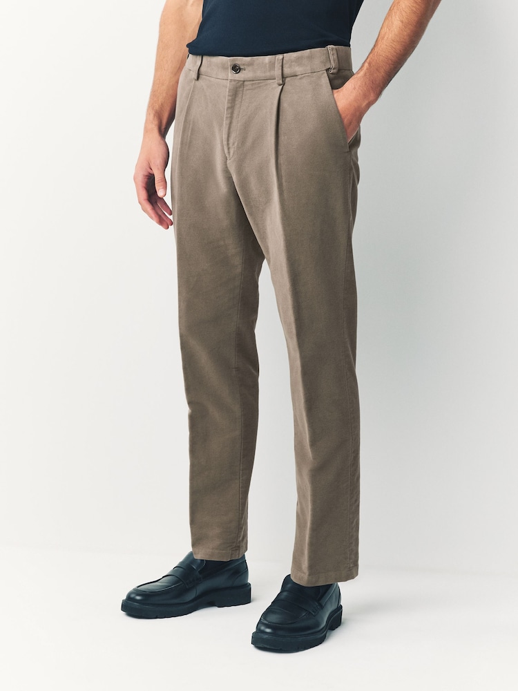 Mushroom Brown Regular Fit Smart Signature Emmetex Moleskin Italian Fabric Chino Trousers - Image 1 of 12 Mushroom Brown Regular Fit Smart Signature Emmetex Moleskin Italian Fabric Chino Trousers - Image 1 of 12