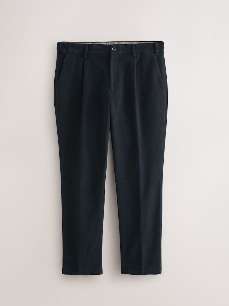 Navy - Regular Fit Smart Signature Emmetex Moleskin Italian Fabric Chino Trousers - Image 1 of 4
