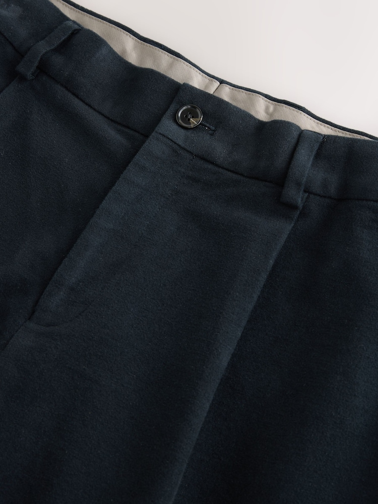 Navy - Regular Fit Smart Signature Emmetex Moleskin Italian Fabric Chino Trousers - Image 2 of 4
