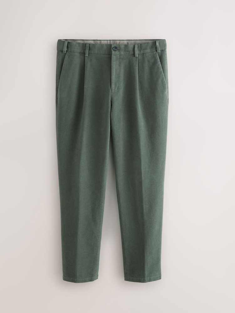 Verde salvia - Regular Fit Smart Signature Emmetex Moleskin Italian Fabric Chino Trousers - Imagen 1 de 4