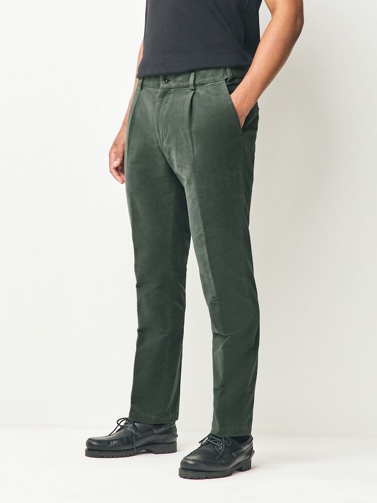 Sage Green Regular Fit Smart Signature Emmetex Moleskin Italian Fabric Chino Trousers - Image 1 of 9 Sage Green Regular Fit Smart Signature Emmetex Moleskin Italian Fabric Chino Trousers - Image 1 of 9