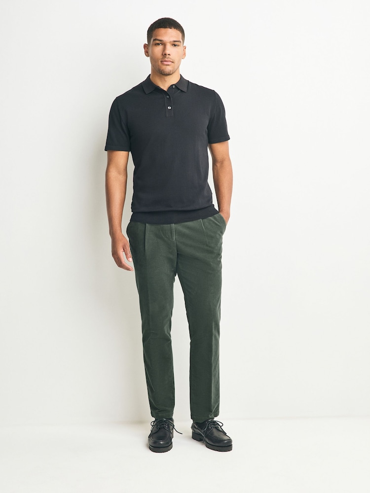 Sage Green Regular Fit Smart Signature Emmetex Moleskin Italian Fabric Chino Trousers - Image 2 of 9 Sage Green Regular Fit Smart Signature Emmetex Moleskin Italian Fabric Chino Trousers - Image 2 of 9