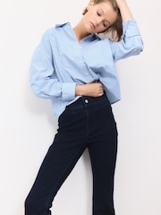 Blue/White Stripe Oversized Long Sleeve Cropped Shirt - Image 3 of 7