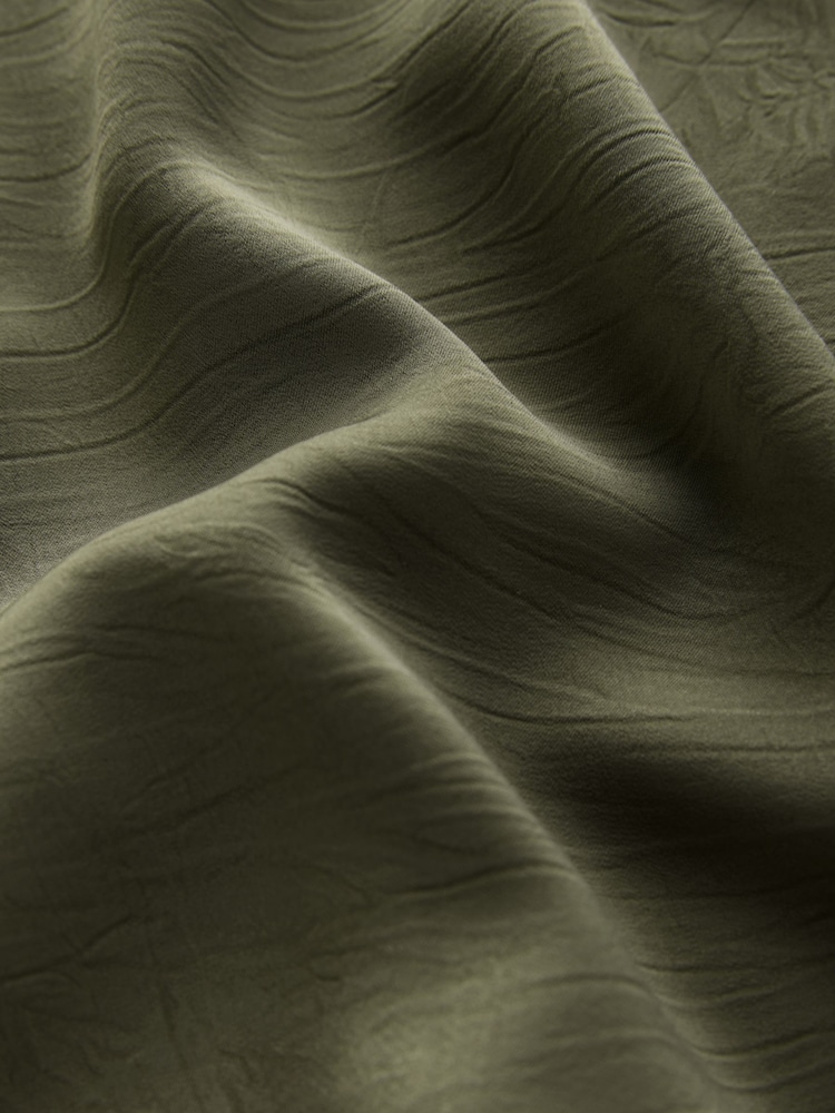 Khaki Green Short Sleeve Crinkle Satin Cowl Neck Top - Image 6 of 6