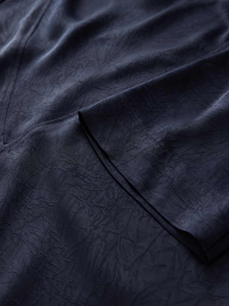 Navy Short Sleeve Crinkle Satin Cowl Neck Top - Image 8 of 8