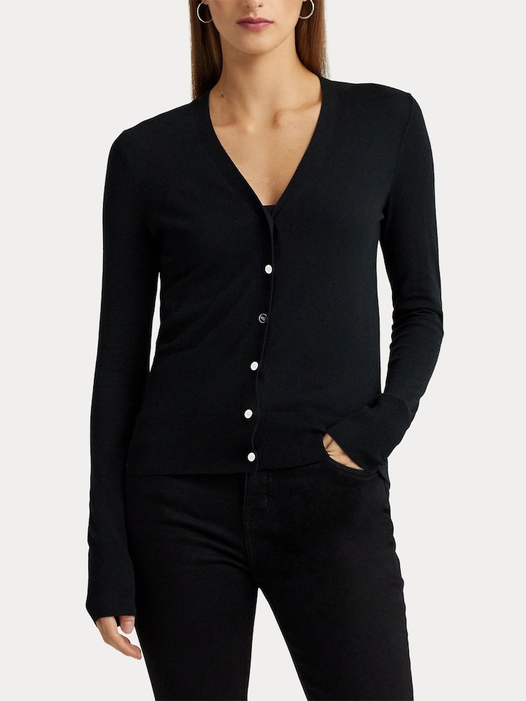 črna - Lauren Ralph Lauren Denzel z gumbi po celotni dolžini Knit pletena jopa - Slika 1 iz 6